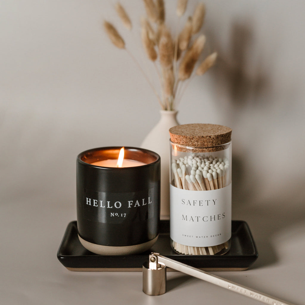 Hello Fall Soy Candle - Black Stoneware Jar - 12 oz - Currency Coffee Co