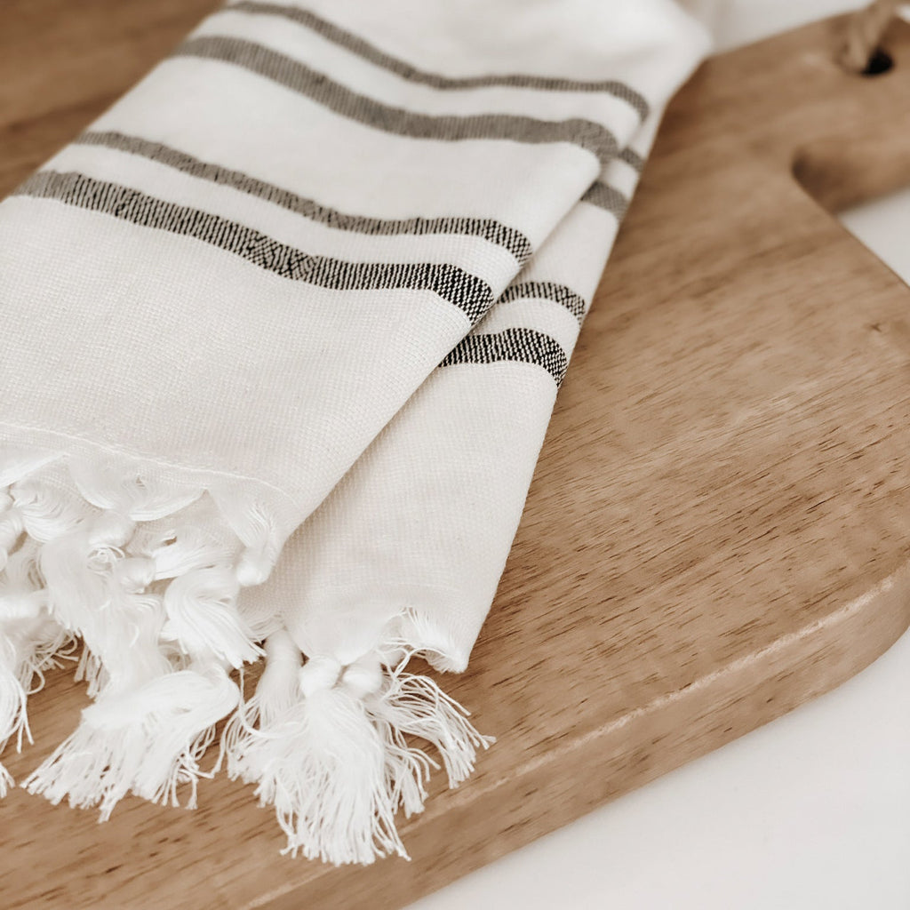 Haley Turkish Cotton + Bamboo Hand Towel - Two Stripe - Currency Coffee Co