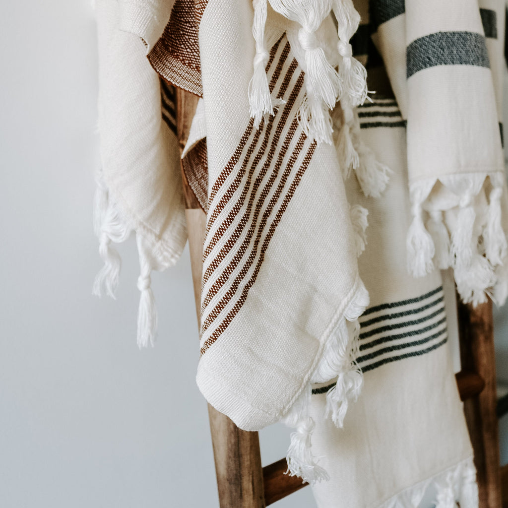 Turkish Cotton + Bamboo Hand Towel - Multi Stripes - Currency Coffee Co