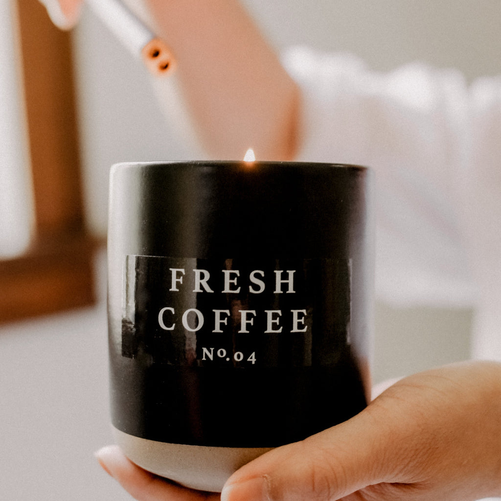 Fresh Coffee Soy Candle - Black Stoneware Jar - 12 oz - Currency Coffee Co
