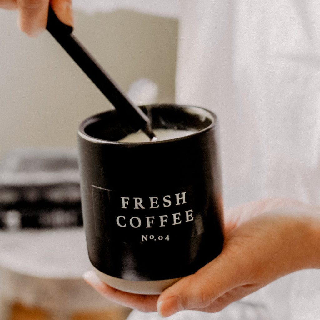 Fresh Coffee Soy Candle - Black Stoneware Jar - 12 oz - Currency Coffee Co