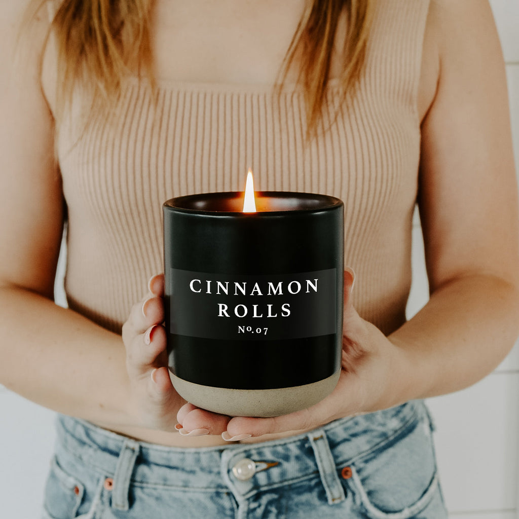 Cinnamon Rolls Soy Candle - Black Stoneware Jar - 12 oz - Currency Coffee Co