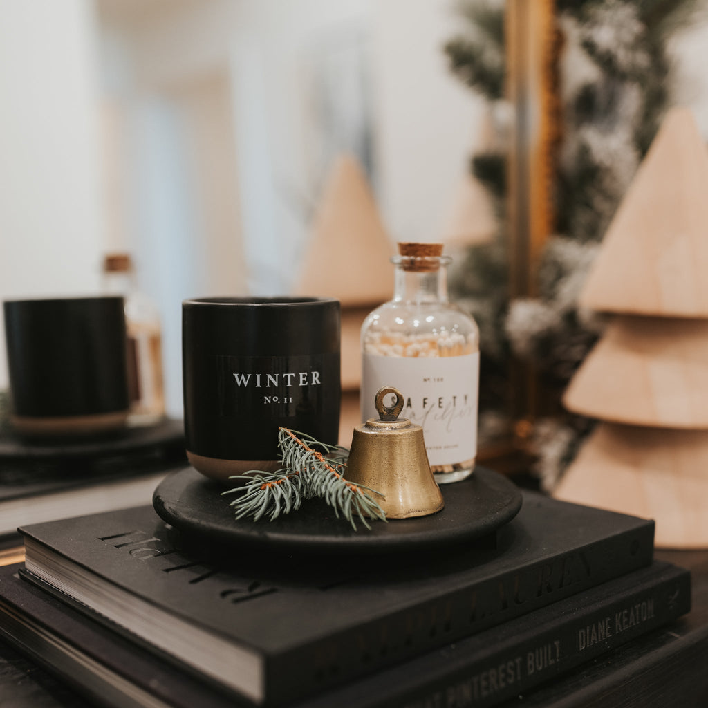 Winter Soy Candle - Black Stoneware Jar - 12 oz - Currency Coffee Co