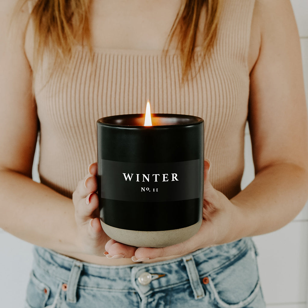 Winter Soy Candle - Black Stoneware Jar - 12 oz - Currency Coffee Co