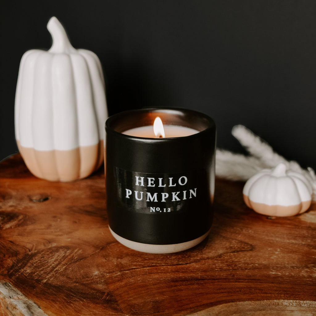 Hello Pumpkin Soy Candle - Black Stoneware Jar - 12 oz - Currency Coffee Co