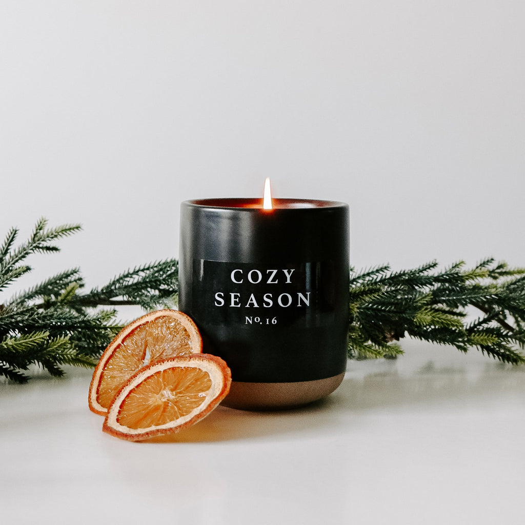 Cozy Season Soy Candle - Black Stoneware Jar - 12 oz - Currency Coffee Co