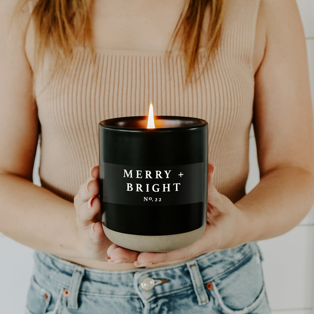 Merry + Bright Soy Candle - Black Stoneware Jar - 12 oz - Currency Coffee Co