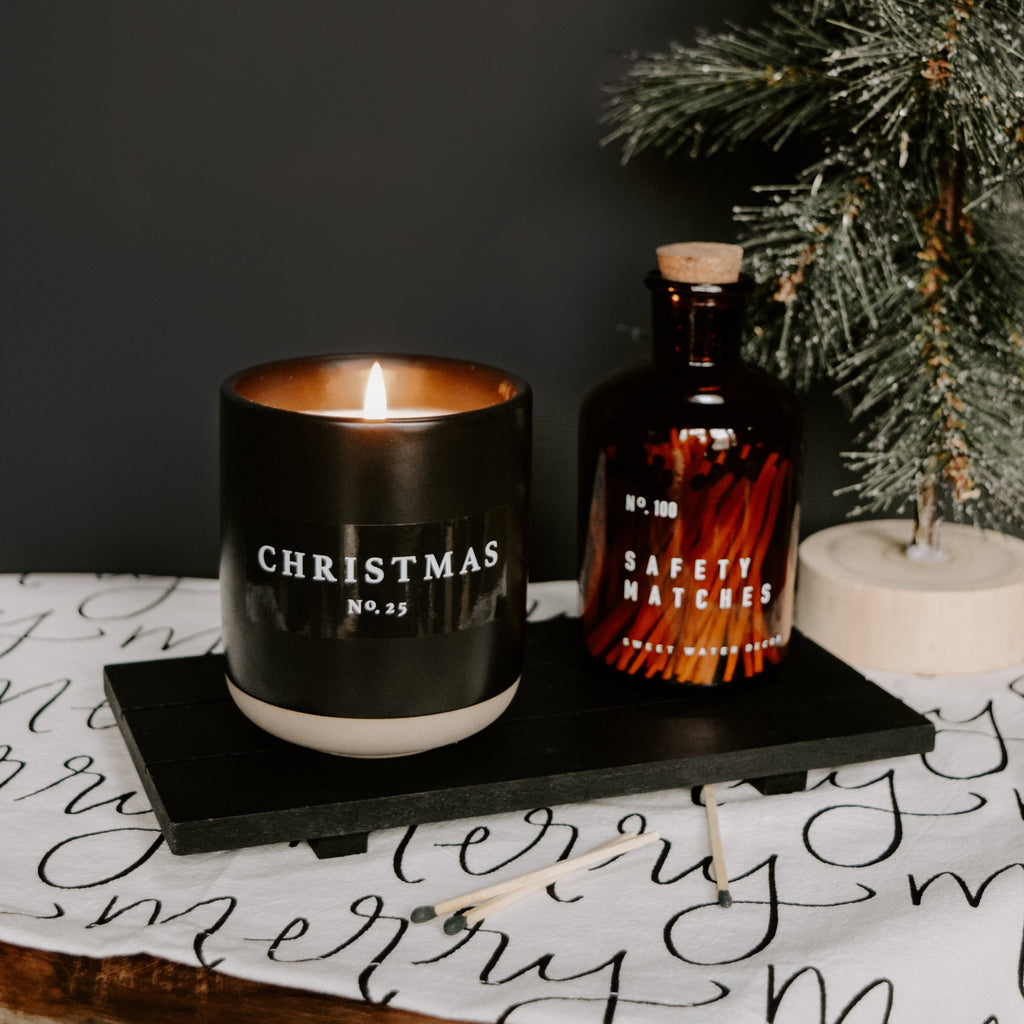 Christmas Soy Candle - Black Stoneware Jar - 12 oz - Currency Coffee Co