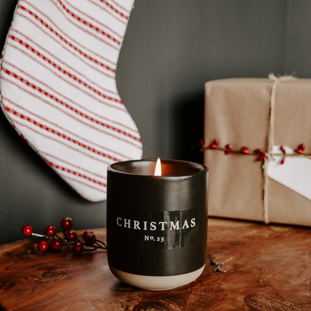 Christmas Soy Candle - Black Stoneware Jar - 12 oz - Currency Coffee Co