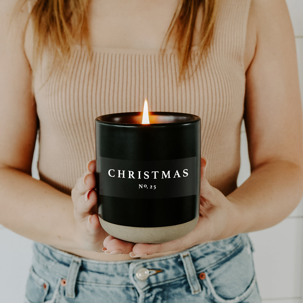 Christmas Soy Candle - Black Stoneware Jar - 12 oz - Currency Coffee Co