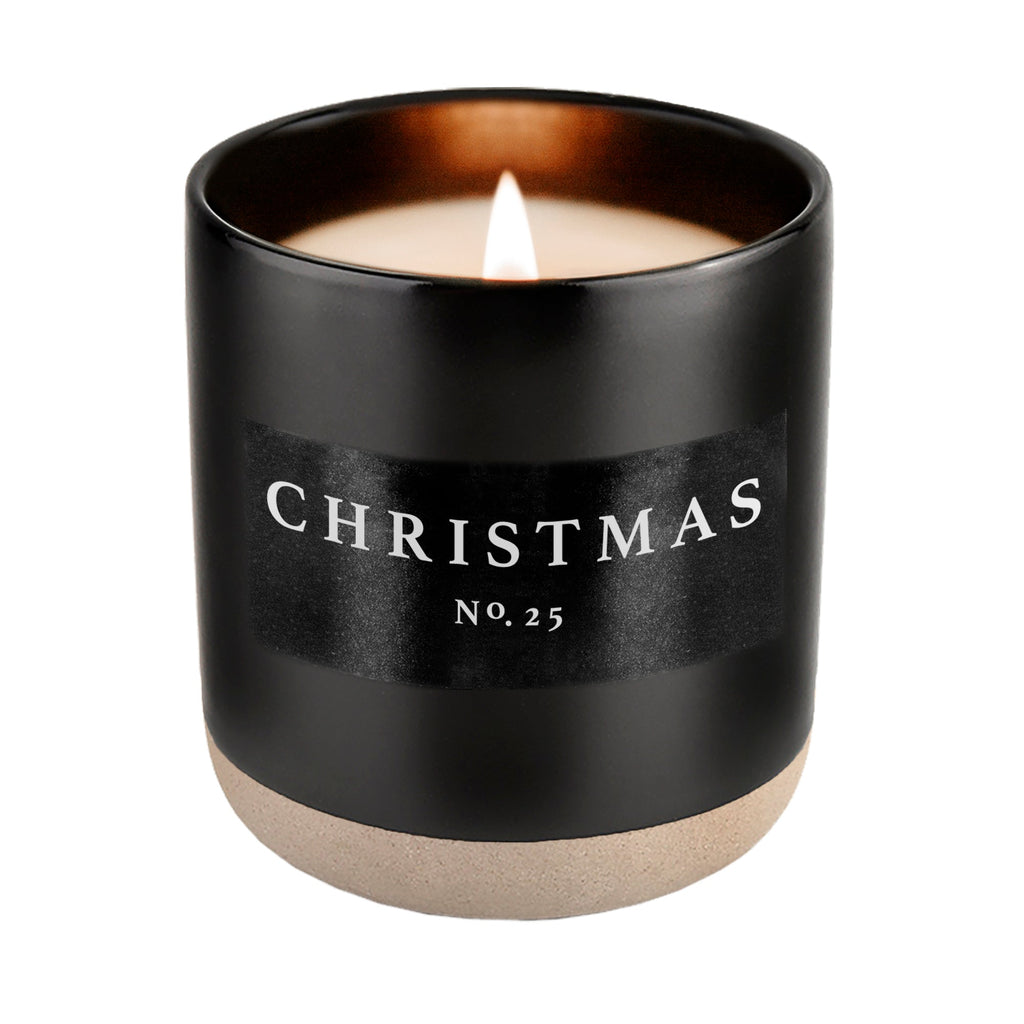 Christmas Soy Candle - Black Stoneware Jar - 12 oz - Currency Coffee Co