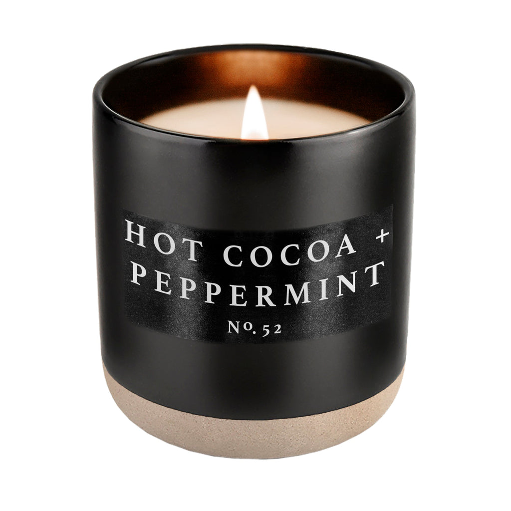 Hot Cocoa and Peppermint Soy Candle - Black Stoneware Jar - 12 oz - Currency Coffee Co
