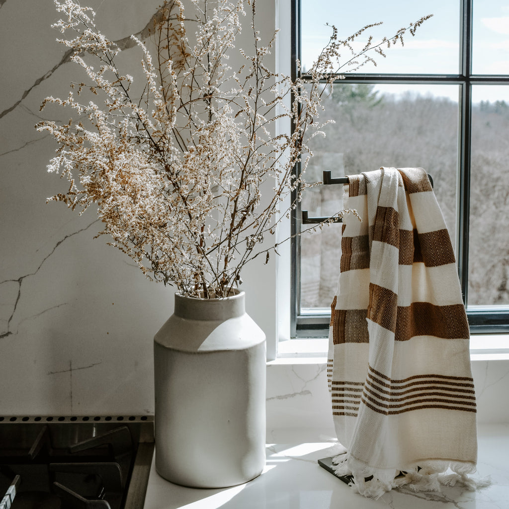 Turkish Cotton + Bamboo Hand Towel - Neutral Stripes - Currency Coffee Co