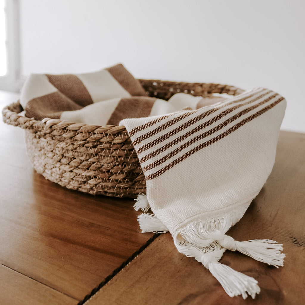 Turkish Cotton + Bamboo Hand Towel - Neutral Stripes - Currency Coffee Co